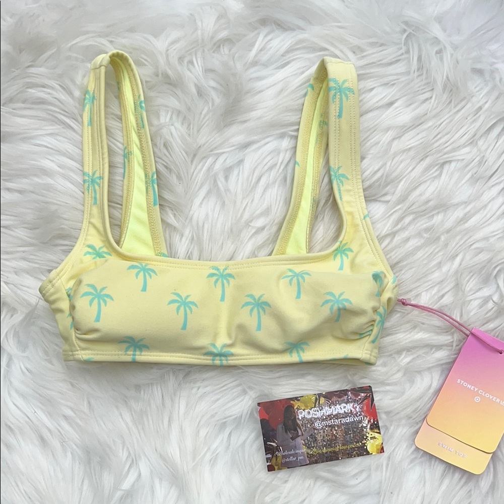 NWOT Yellow Bikini Top with Palm Tree Print
